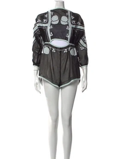 Pre-owned Alice Mccall Floral Print Crew Neck Romper In Black