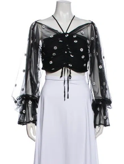 Pre-owned Alice Mccall Floral Print Halterneck Crop Top In Black