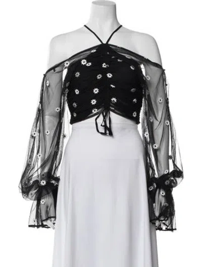 Pre-owned Alice Mccall Floral Print Halterneck Crop Top In Black