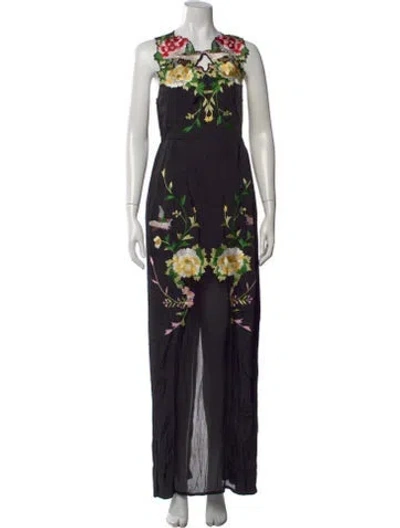 Pre-owned Alice Mccall Floral Print Long Dress In Black