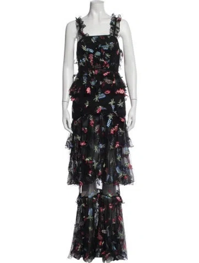 Pre-owned Alice Mccall Floral Print Long Dress In Black