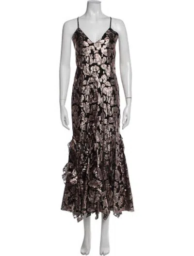 Pre-owned Alice Mccall Floral Print Long Dress In Black/metallic