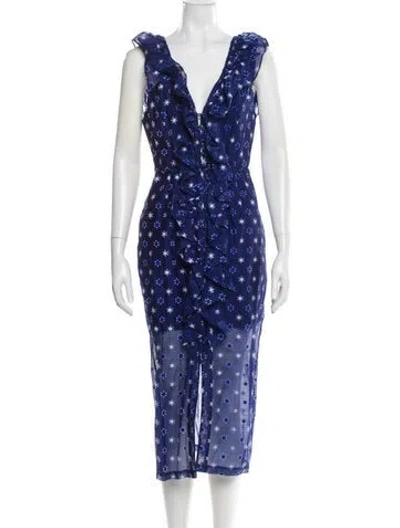 Pre-owned Alice Mccall Floral Print Midi Length Dress In Blue