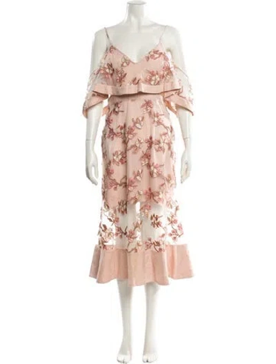 Pre-owned Alice Mccall Floral Print Midi Length Dress In Neutral