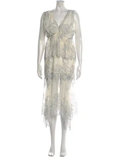 Pre-owned Alice Mccall Floral Print Midi Length Dress In Neutral