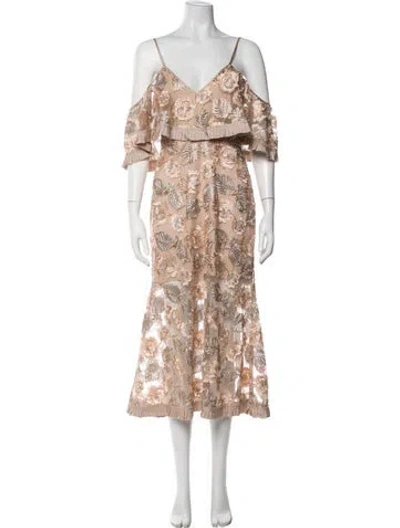 Pre-owned Alice Mccall Floral Print Midi Length Dress In Neutrals