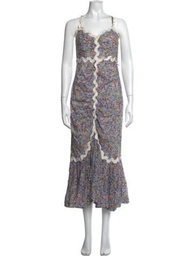 Pre-owned Alice Mccall Floral Print Midi Length Dress In Purple