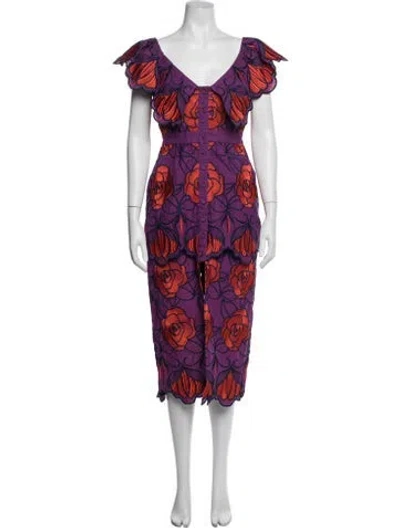Pre-owned Alice Mccall Floral Print Midi Length Dress In Purple