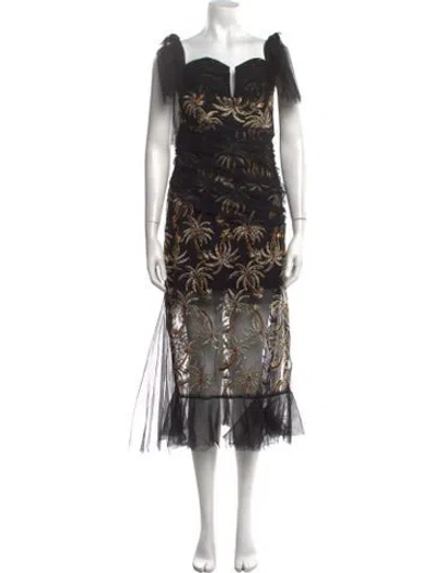 Pre-owned Alice Mccall Floral Print Midi Length Dress W/ Tags In Black