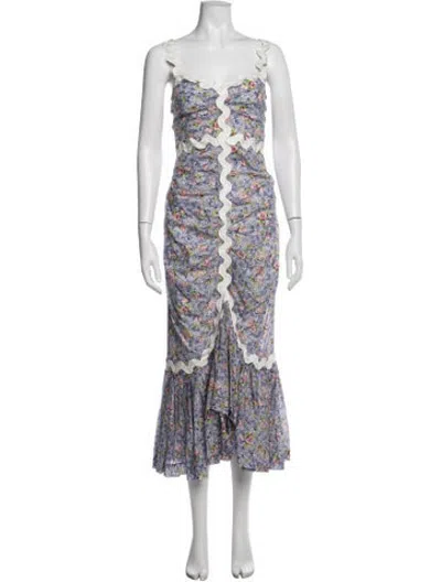 Pre-owned Alice Mccall Floral Print Midi Length Dress W/ Tags In Blue