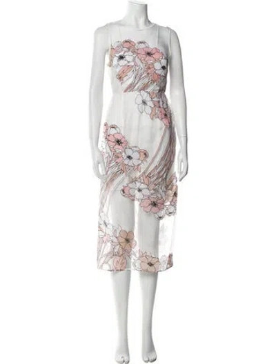 Pre-owned Alice Mccall Floral Print Midi Length Dress In White