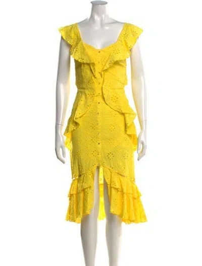 Pre-owned Alice Mccall Floral Print Midi Length Dress In Yellow