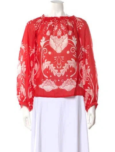 Pre-owned Alice Mccall Floral Print Off-the-shoulder Blouse In Red