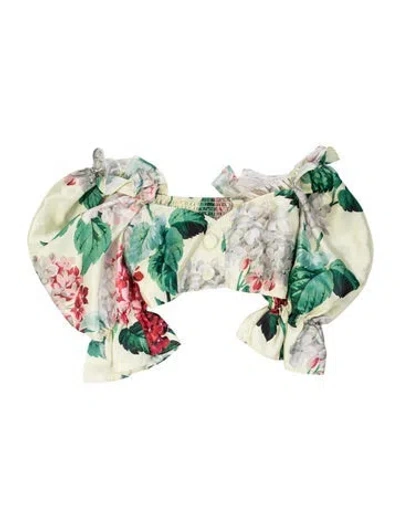 Pre-owned Alice Mccall Floral Print Off-the-shoulder Crop Top In Green