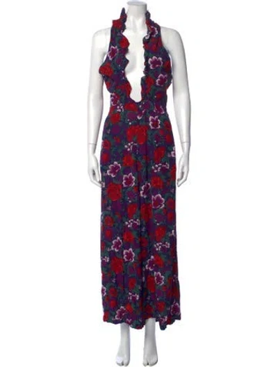 Pre-owned Alice Mccall Floral Print Plunge Neckline Jumpsuit In Purple
