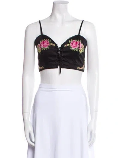 Pre-owned Alice Mccall Floral Print Square Neckline Crop Top In Black