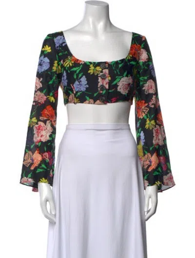 Pre-owned Alice Mccall Floral Print Square Neckline Crop Top In Purple