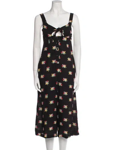 Pre-owned Alice Mccall Floral Print Square Neckline Jumpsuit In Black