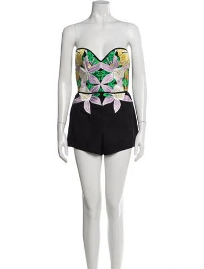 Pre-owned Alice Mccall Floral Print Strapless Romper In Black