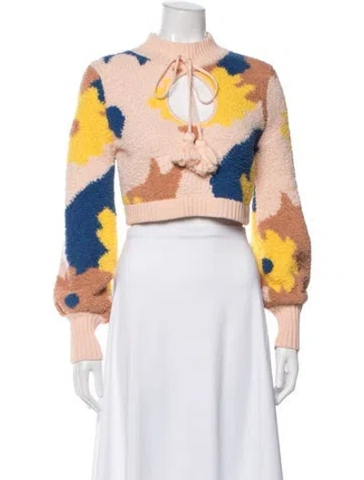 Pre-owned Alice Mccall Floral Print Tie Neck Crop Top In Orange