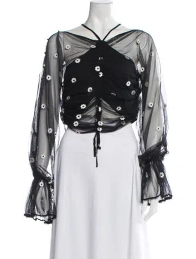 Pre-owned Alice Mccall Floral Print V-neck Blouse In Black