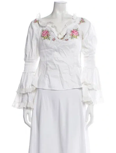 Pre-owned Alice Mccall Floral Print V-neck Blouse In White