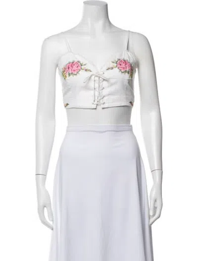 Pre-owned Alice Mccall Floral Print V-neck Crop Top In Purple