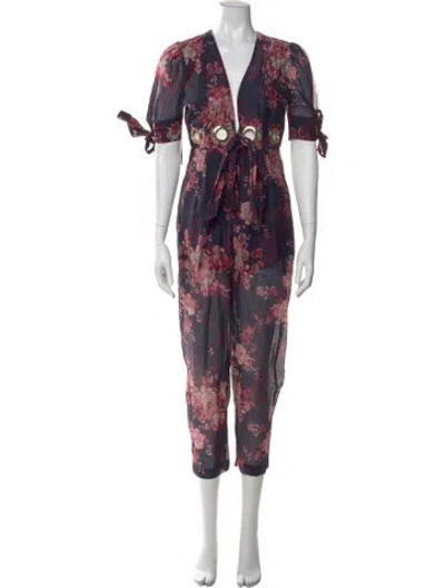 Pre-owned Alice Mccall Floral Print V-neck Jumpsuit In Pink