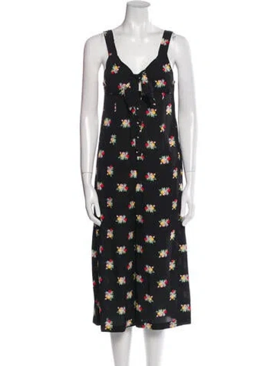 Pre-owned Alice Mccall Floral Print V-neck Overalls In Black