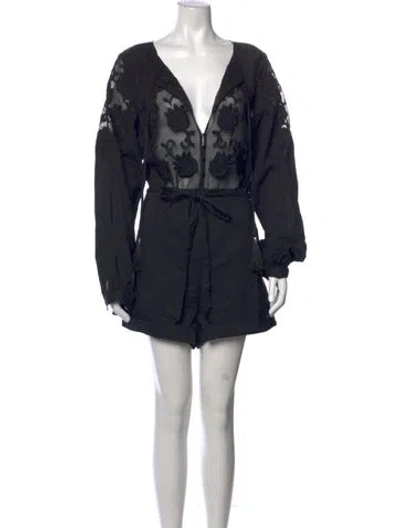Pre-owned Alice Mccall Floral Print V-neck Romper In Black