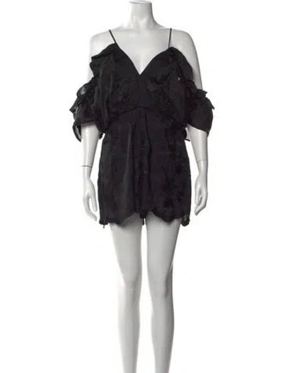 Pre-owned Alice Mccall Floral Print V-neck Romper In Black