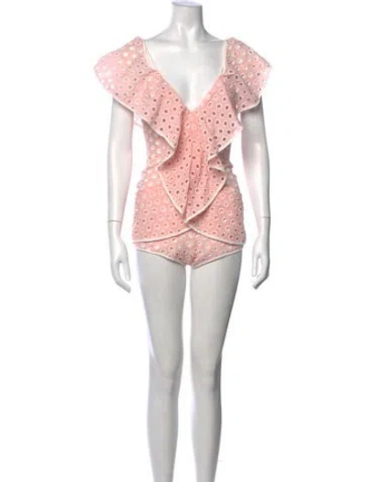 Pre-owned Alice Mccall Floral Print V-neck Romper In Pink