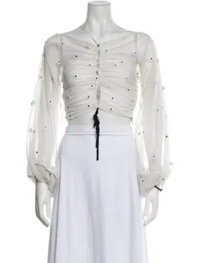 Pre-owned Alice Mccall Floral Print V-neck Top In White