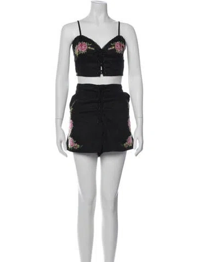 Pre-owned Alice Mccall Graphic Print Whipstitch Trim Short Set In Black