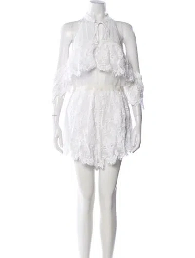 Pre-owned Alice Mccall Lace Pattern Halterneck Romper In White