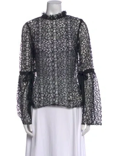 Pre-owned Alice Mccall Lace Pattern Mock Neck Blouse In Black