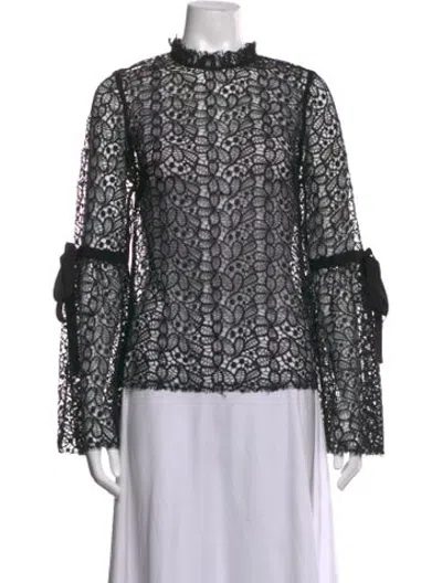 Pre-owned Alice Mccall Lace Pattern Mock Neck Blouse In Black