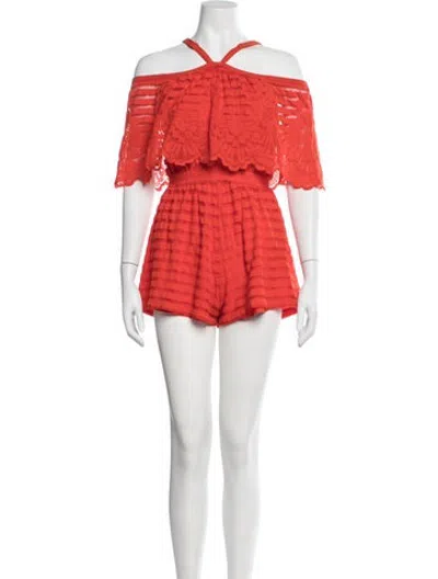 Pre-owned Alice Mccall Lace Pattern Off-the-shoulder Romper In Orange