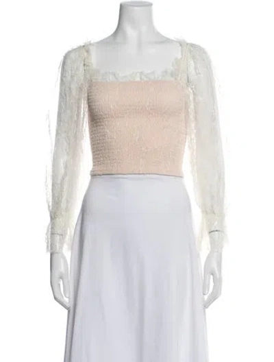 Pre-owned Alice Mccall Lace Pattern Square Neckline Crop Top In Neutrals/pink