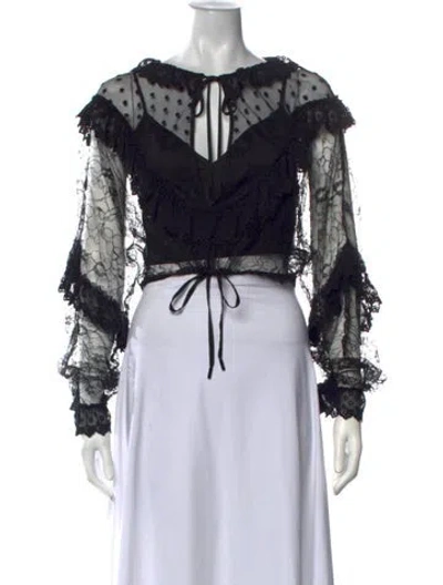 Pre-owned Alice Mccall Lace Pattern Tie Neck Blouse In Black