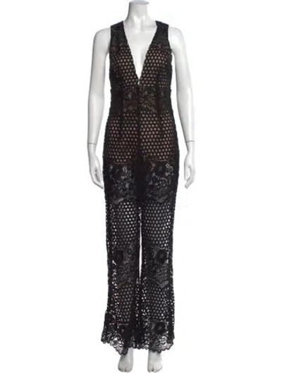Pre-owned Alice Mccall Lace Pattern V-neck Jumpsuit In Black
