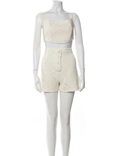 Pre-owned Alice Mccall Patterned Scalloped Accent Short Set W/ Tags In Neutrals