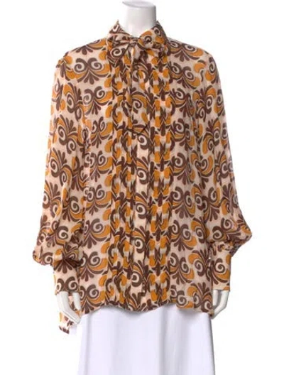 Pre-owned Alice Mccall Patterned Tie Neck Blouse In Orange