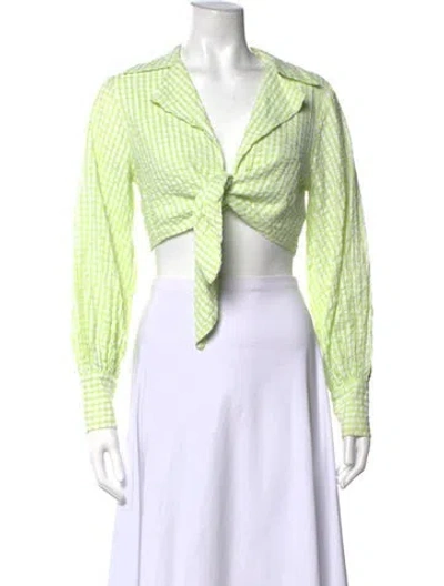Pre-owned Alice Mccall Plaid Print V-neck Crop Top In Green