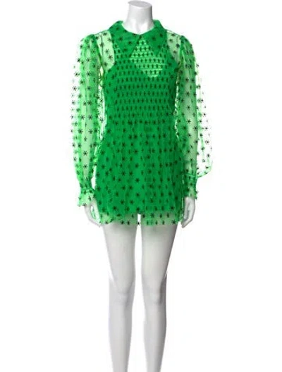 Pre-owned Alice Mccall Polka Dot Print Mock Neck Tunic In Green