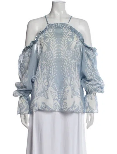 Pre-owned Alice Mccall Printed Off-the-shoulder Top In Blue