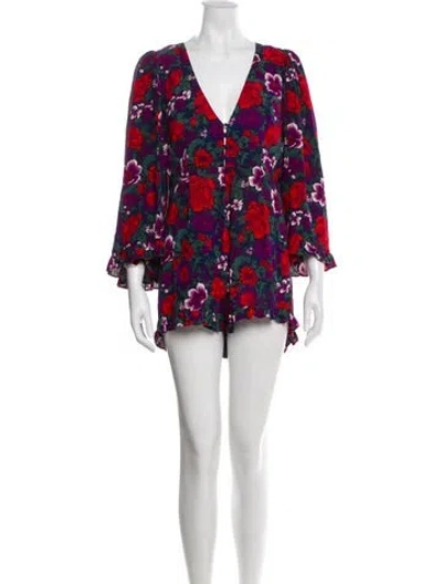 Pre-owned Alice Mccall Printed V-neck Romper In Purple