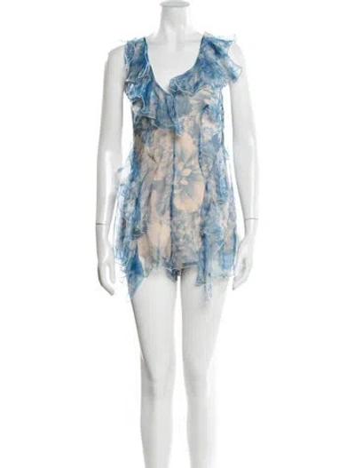 Pre-owned Alice Mccall Silk Floral Print Romper In Blue