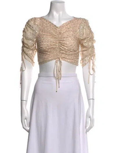 Pre-owned Alice Mccall Silk Printed Crop Top In Neutrals