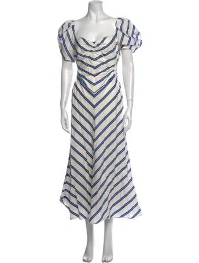 Pre-owned Alice Mccall Striped Midi Length Dress In White